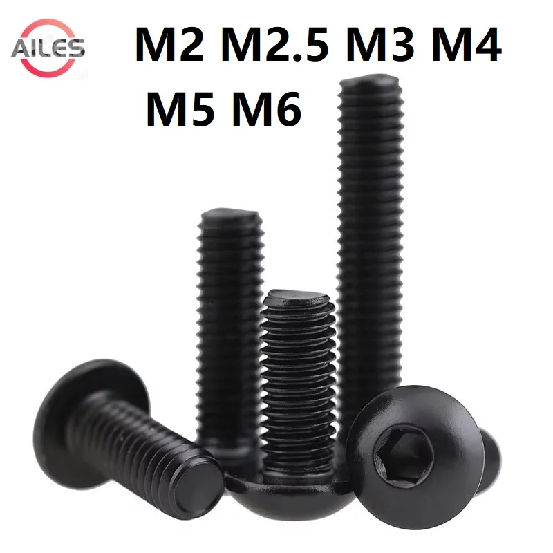 

12.9 Grade M2 M2.5 M3 M4 M5 M6 Black Button Head Hex Socket Screws Round Head Allen Bolts Carbon Steel