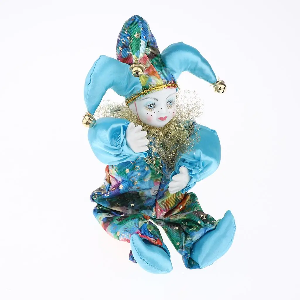 Vintage Cloth Clown Doll Porcelain Ceramic Funny Craft Figurine Collectible Model for Halloween Party view 6
