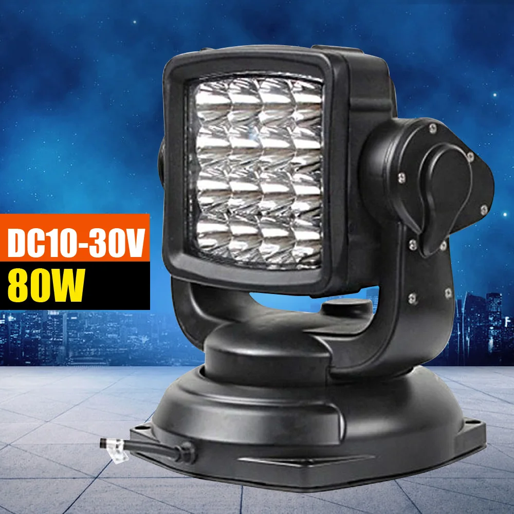 LED Spotlight for Boat 80W 360° Rotating Searchlight with Remote Control Easy Assembly Outdoor Searchlight for Marine Truck