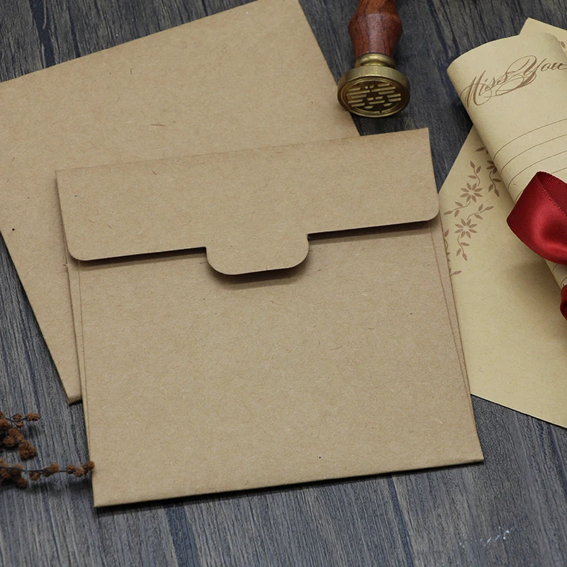 20pcs Vintage Kraft Paper Envelope Square Mini Blank CD Storage Envelope Bag Small Card Packaging