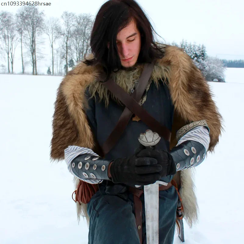 Medieval Costume Accessories Viking Shawl Quality Faux Fur Wrap Sleeve Cover Leg Covers Cosplay Costume Adjustable Lace Up Cloak
