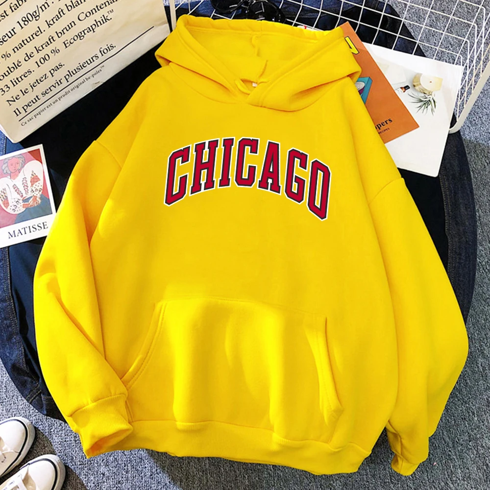 Men's American City Chicago Printed Sweatshirt Round Neck Long Sleeves Autumn Tracksuits Loose Classic Simple Oversized Trendy