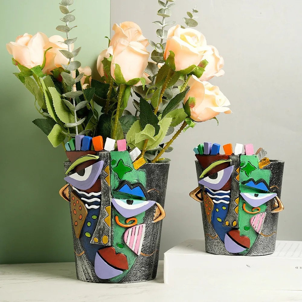 Abstract Face Flower Pot Picasso Style Unique Head Vase Planter Container with Drainage Hole for Home Garden Decoration Gifts