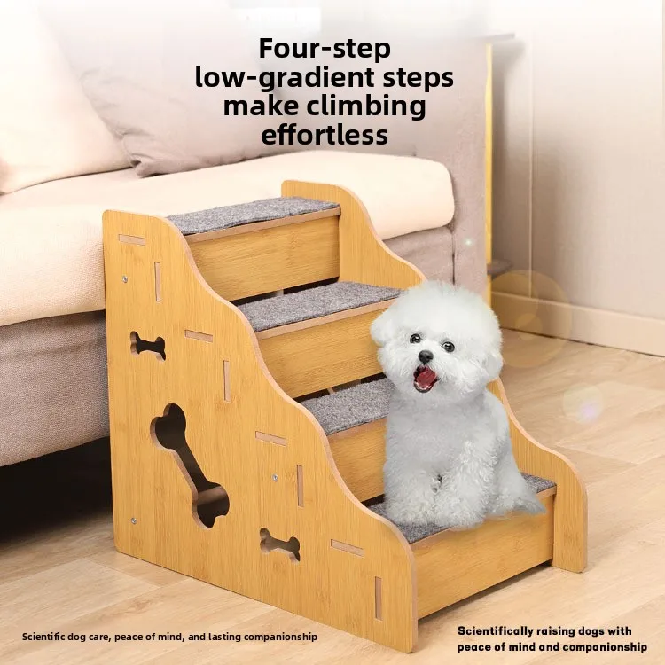 Wooden Low-Slope Pet Stairs Small Medium Dogs Two To Four Straight Steps Indoor Sofa Bed Access Breathable Surface Cm Height