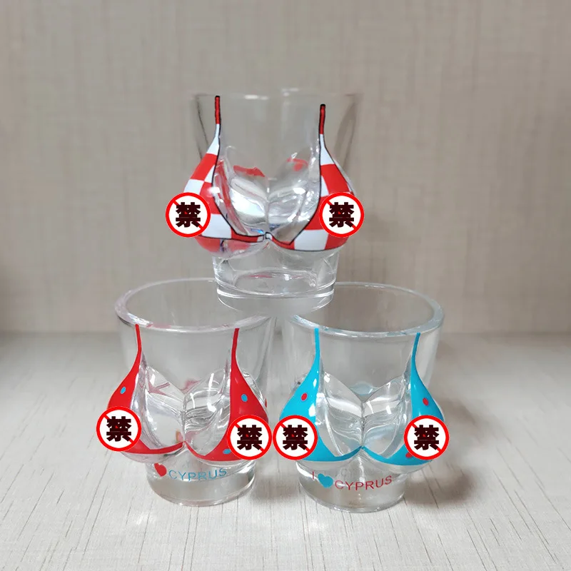 6pcs  Women's bra cup chest glass creative body small wine glass body bikini pattern hand-painted.