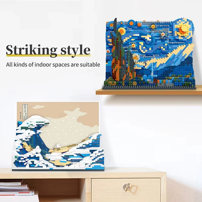 

Pantasy Kanagawa Surfing Ukiyo-E, набор строительных блоков MOC-креативная игрушка для сборки, всемирно известная живопись, украшение, подарок