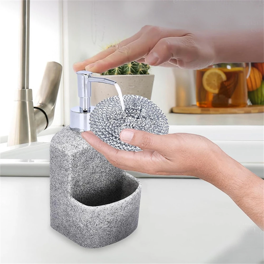 

250ML Hand Pump Soap Dispenser With Built-in Sponge Holder For Bathroom And Kitchen Sink Soap Dispenser