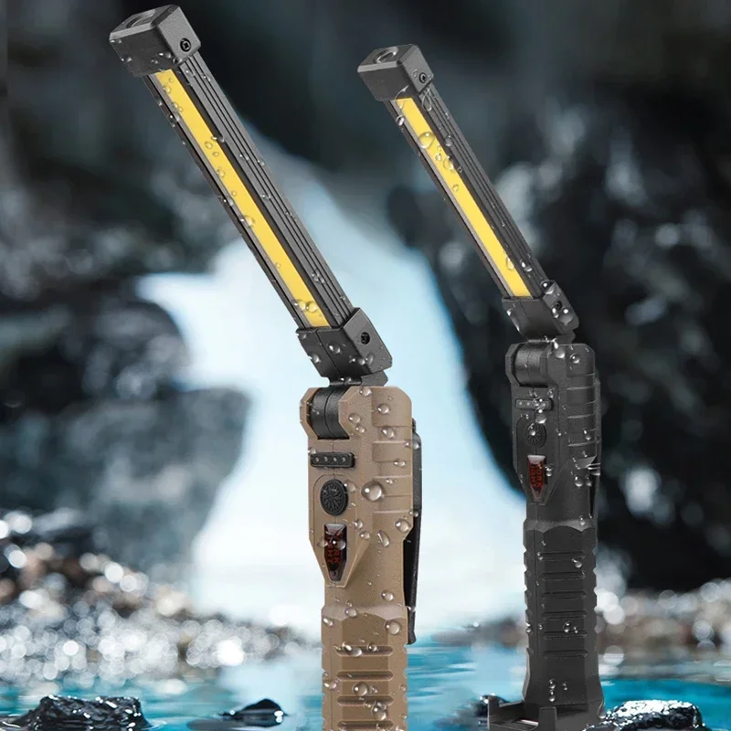 Portable Fold LED COB Flashlight Strong Magnet Emergency Working Light Type C Rechargeable Camping Lantern Car Repair Lamp