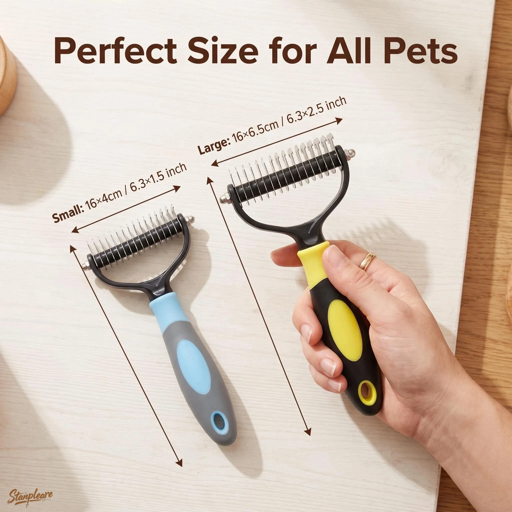 Pet Dematting Comb Double Sided Dog Cat Grooming Brush 2 Sizes 5 Colors Anti Slip Handle Removes Tangles Loose Hair Removal tool image 2