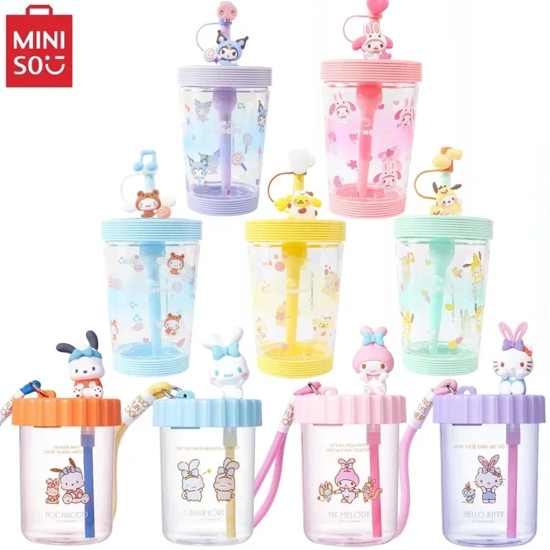 Sanrios Anime Hellokittys Cinnamoroll Kuromi My Melody Pochacco 520ml Straw Cup Cartoon Double Drink Plastic Water Cup Portable