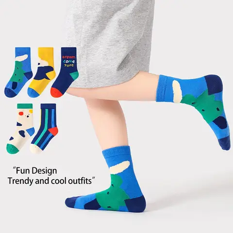 5 pairs 1-14Years Colorful Colors Mid-tube Socks Trendy And Cool Splicing Absorption And Breathability Sports Socks