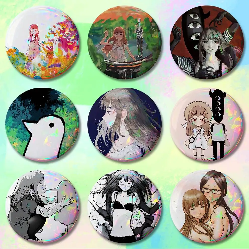 

Cartoon G-Goodnight P-Punpun 58mm 44mm HD Print Brooch Badges Pretty Derby Round Display Brooches Lapel Pins