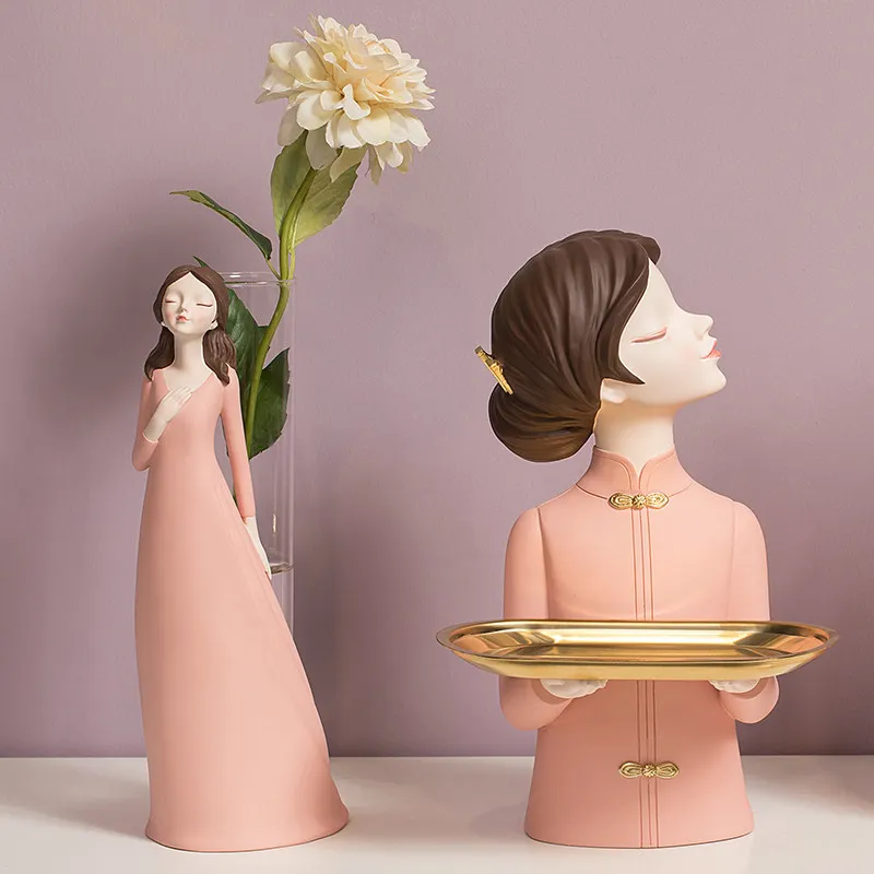 LIVETAI Modern Nordic Girl Figurine Resin Storage Tray Home Decor Desktop Ornament for Living Room Bedroom Gift
