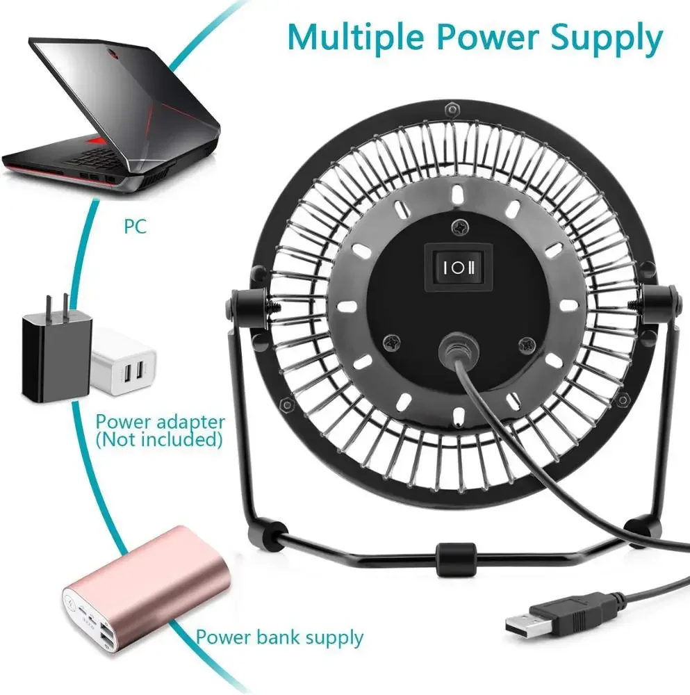 4" Small USB Desk Fan, Desk Cooling Fan,Metal Structure Strong Airflow and 360° Adjustment,Aluminum Blade Opolar Fan