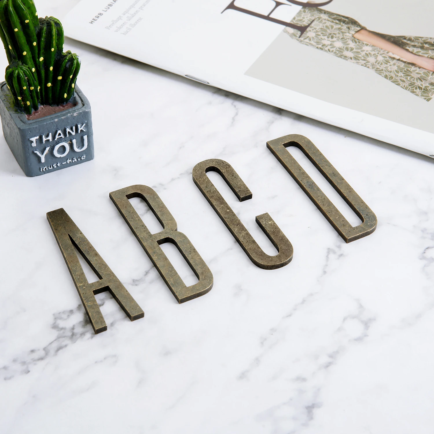 Bronze Self Adhesive House Number Metal English Alphabet Letters for Apartment Room Door Plate Table Mailbox Number Stickers 7cm
