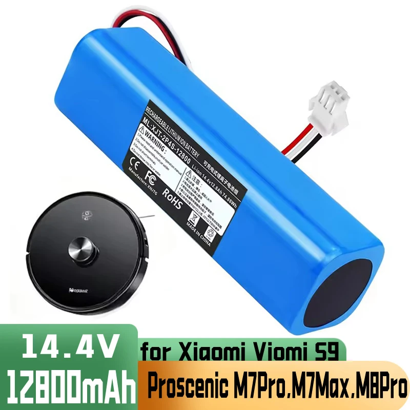 Литиевая батарея 12800 мАч, перезаряжаемая для XiaoMi Lydsto R1 Viomi S9 Roidmi Eve Plus, аккумулятор для робота-пылесоса18650