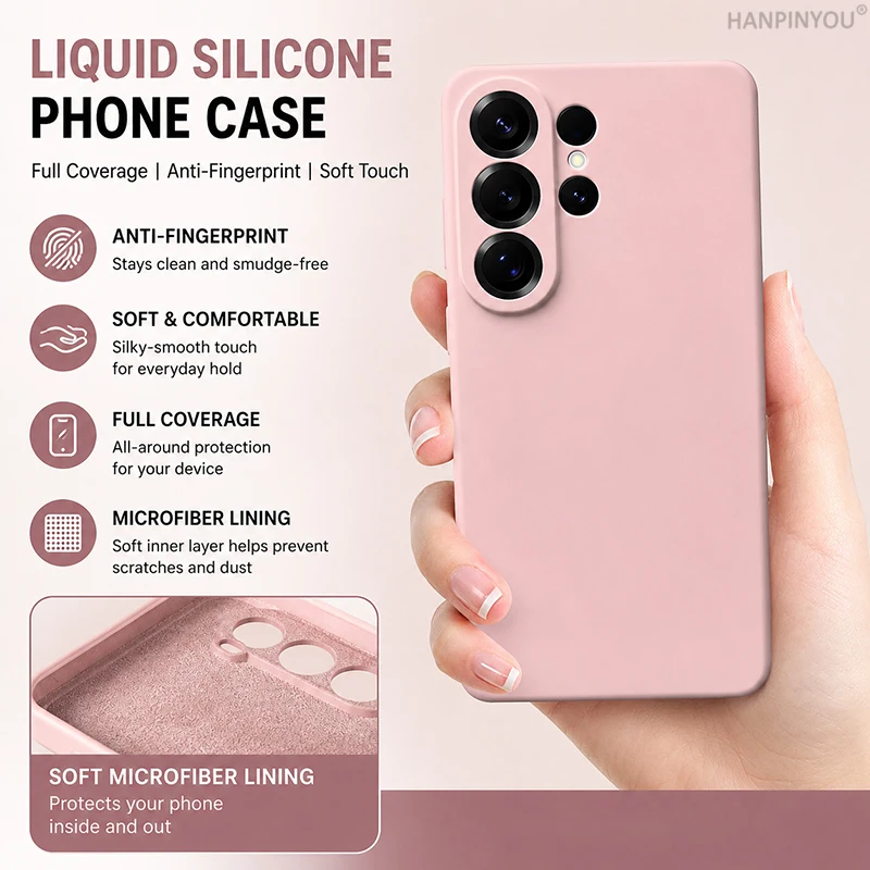 Solid Color Liquid Silicone Case For Samsung Galaxy S26 S25 Ultra Plus S25 Edge FE Case Soft Cover Protector Shell