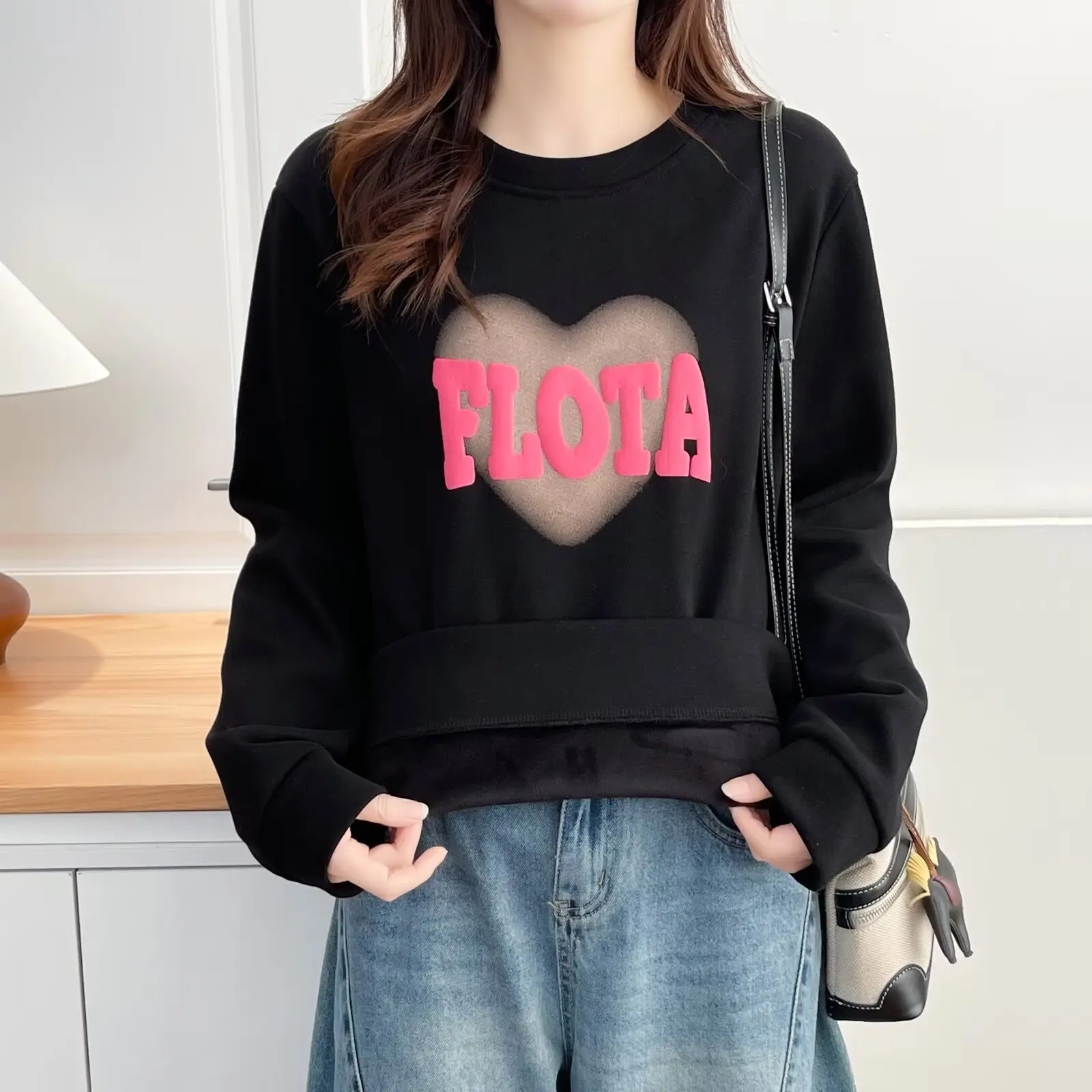 XXXXL Mode Plus Size Dameshoodie Winter Nieuwe Casual Warme Fleece Gedrukte Letter O-hals Sweatshirt 832