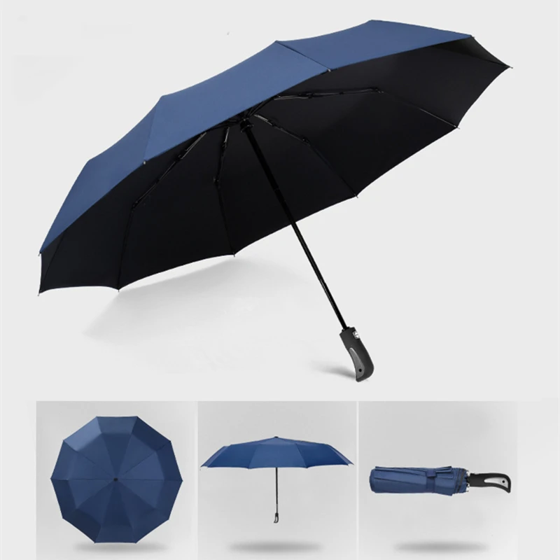 Automatic Umbrella Easy Carry for Men and Women, Windproof Anti-UV 10Ribs, 3 Folding, Wind Resistant, Auto, Luxury, Big