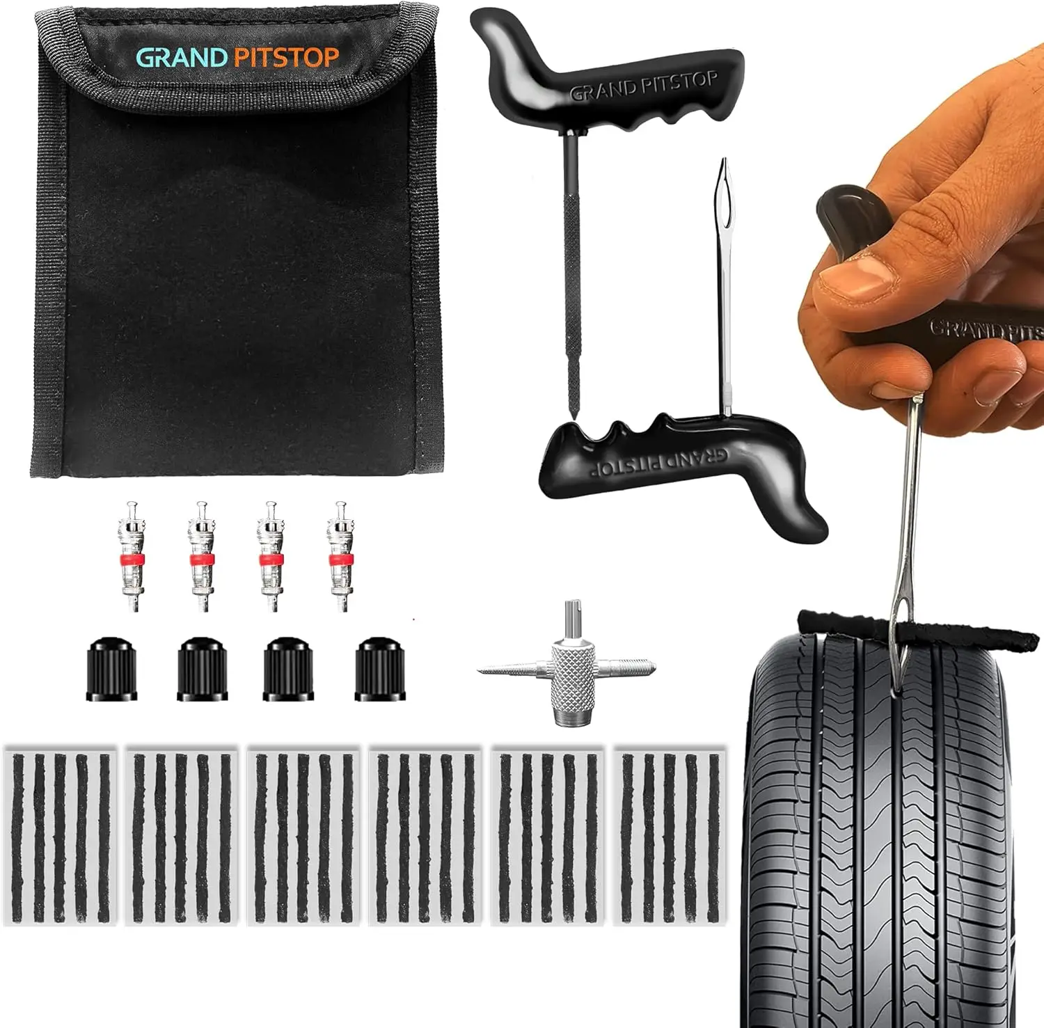 

27 Pcs Tire Repair Kit for Cars, Trucks, Motorcycles - Heavy Duty Emergency Tool with 30 Strips