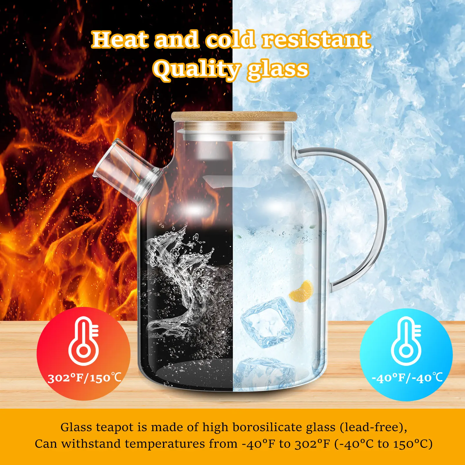 1.8L Glass Pitcher with Lid Large Capacity Clear Glass Water Pitcher Heat Resistant Explosion-Proof for Hot Cold Tea Juice
