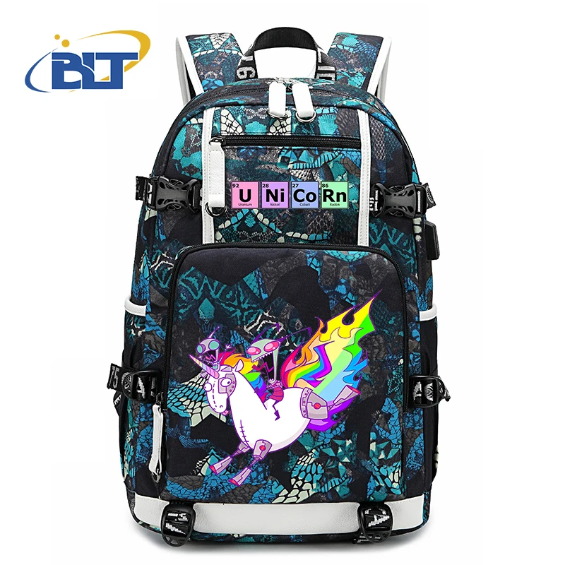 Unicorn print student schoolbag youth backpack large capacity usb outdoor travel bag kids school gift