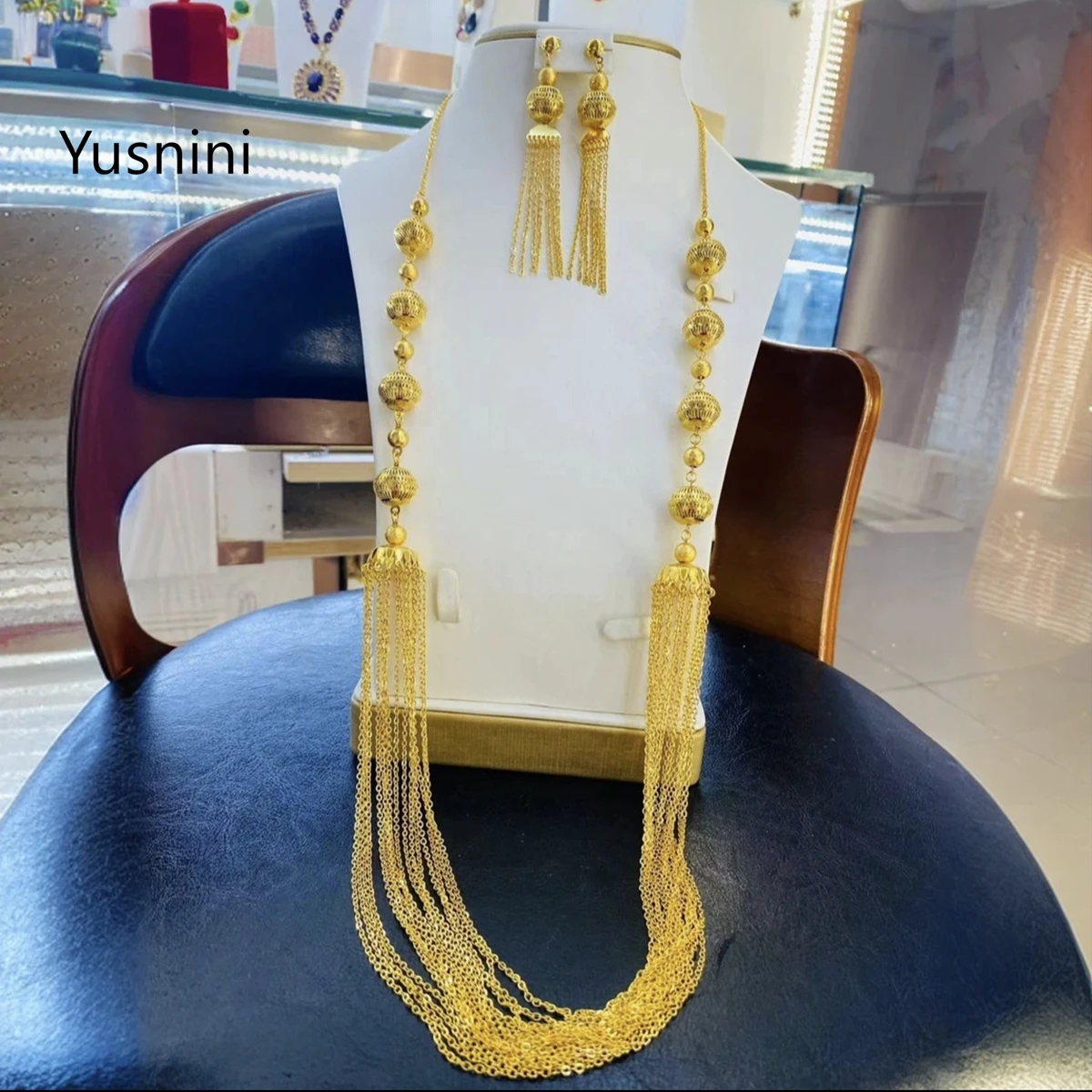 New Fashionable High end Dubai 24K Gold Plated Necklace Earrings Romantic Wedding Party Jewelry Set for Lovers 666