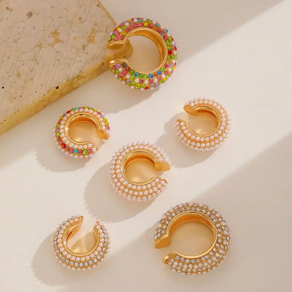 Retro Copper C Shape Ear Cuff Silver Zircon C-shaped Ear Clip Thick Irregular Shape Rhinestone Stud Earrings Wear