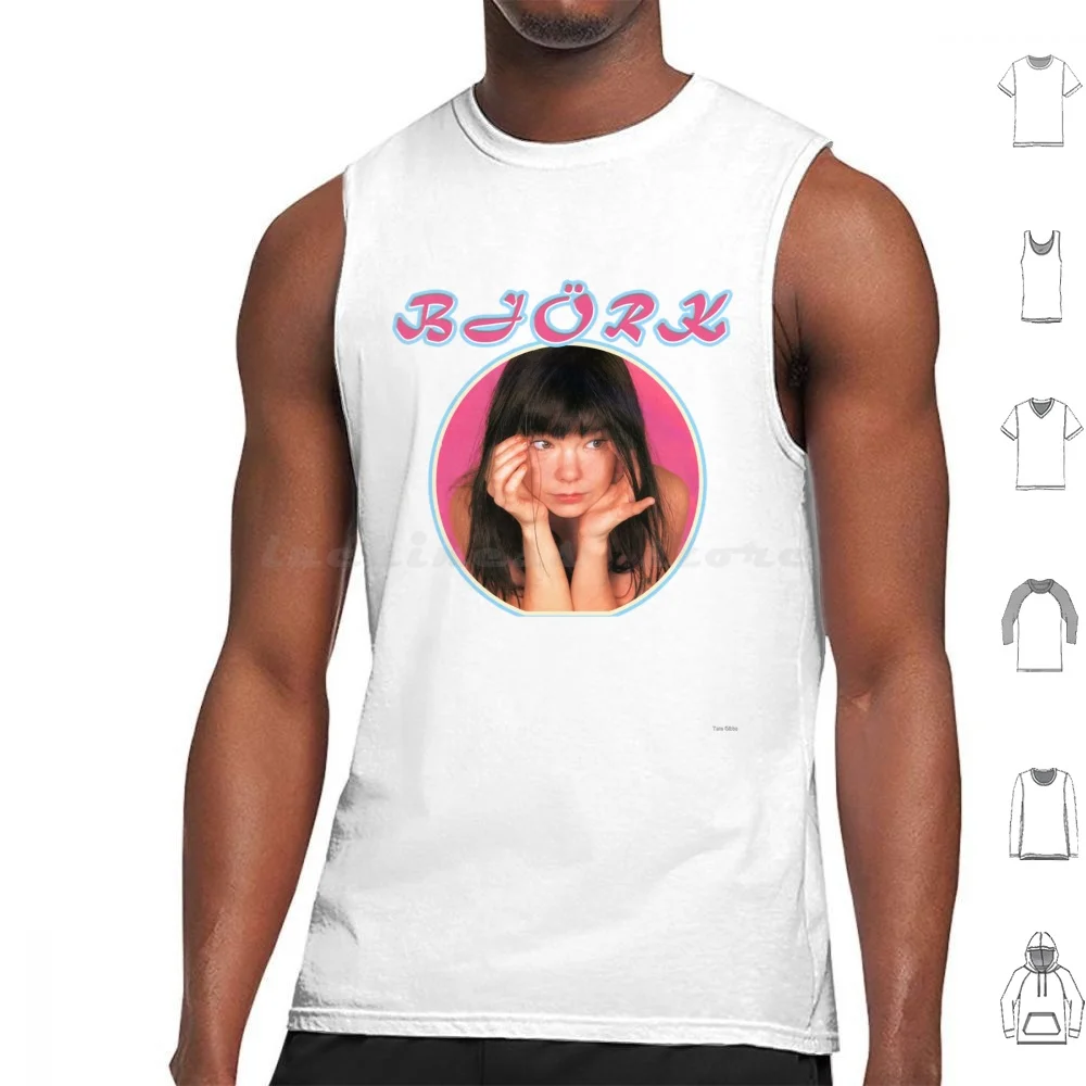 Bjork Circle Tee Tank Tops Print Cotton Bjork Music Avant Garde Female 90s Electronic Pop Mu Iceland Band Vintage