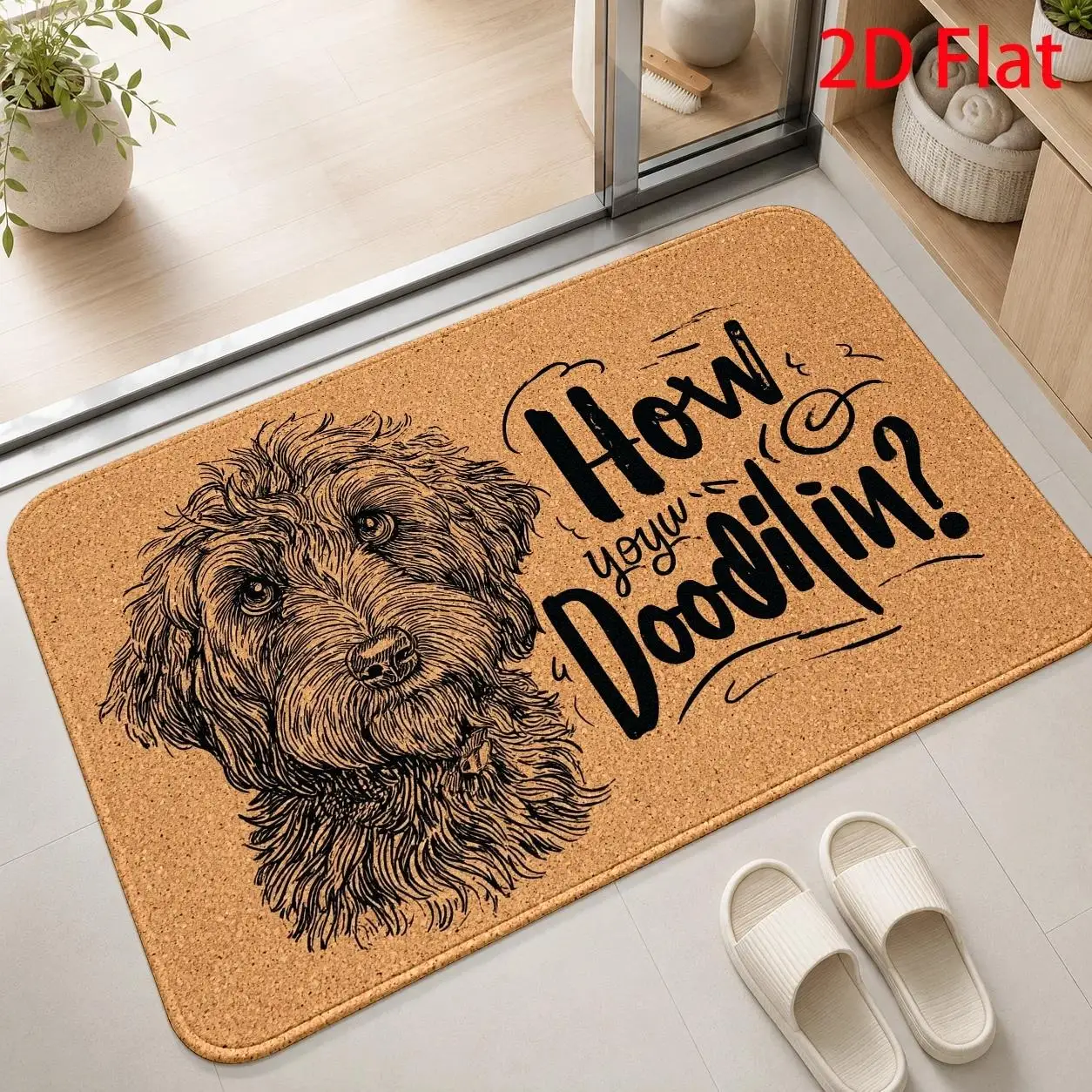Two Dogs Geometric Art Modern Cute doormat for Porch Vibrant Design rug Floor Mat Pet Lover Gift