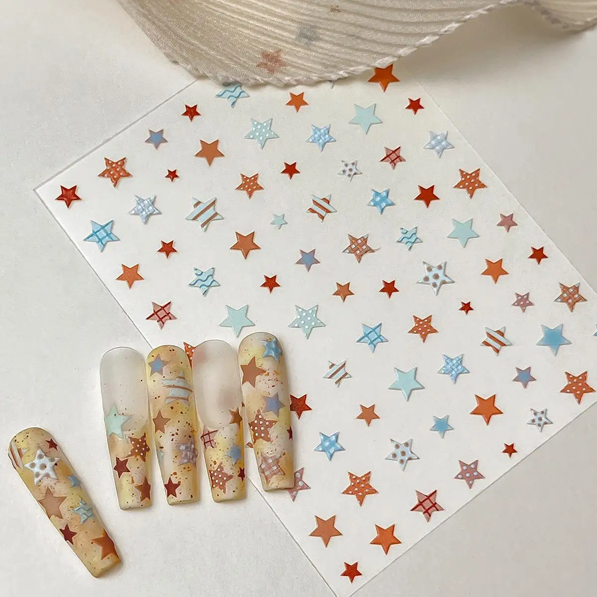 1Pcs 5D Relief Gird Polka Dot Star Nail Stickers Y2K Cookie Five-Pointed Stars Self-Adhesive Nail Decals DIY Nails Decorations 1