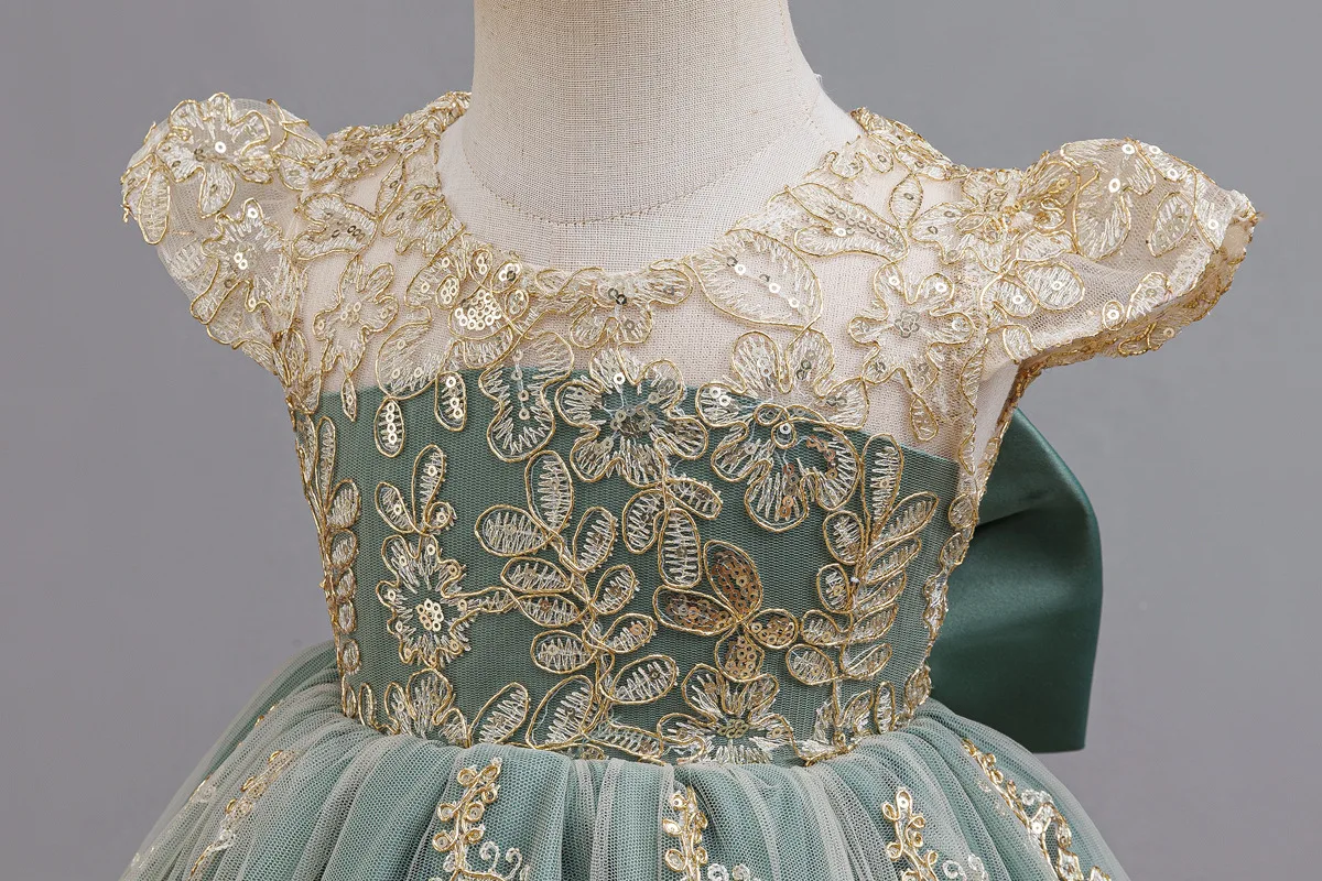 Kleid für Babys und Kleinkinder zum 1. Geburtstag, besticktes Spitzen-Prinzessinnenkleid, Blumenmädchen-Hochzeitskleid, besonderes festliches formelles Kleid für Babys – Detail 8