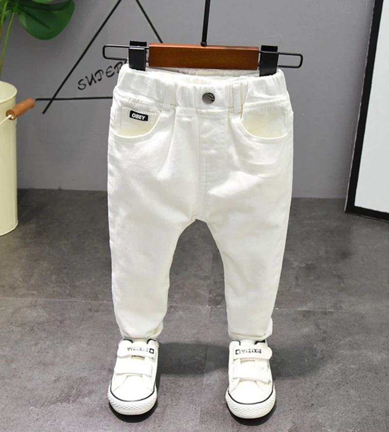 New Fashion Baby Girls Letter Printing Jeans Spring Summer Children Clothes Toddler Boys White Pants Kids Broken Hole Trousers