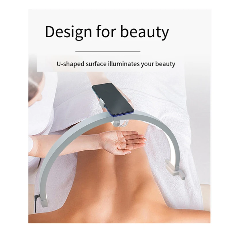 22-дюймовая настольная лампа для ногтей в форме полумесяца, 20 Вт, сенсорное управление, складная лампа для маникюра в форме полумесяца с зажимом для телефона, белая вилка европейского стандарта