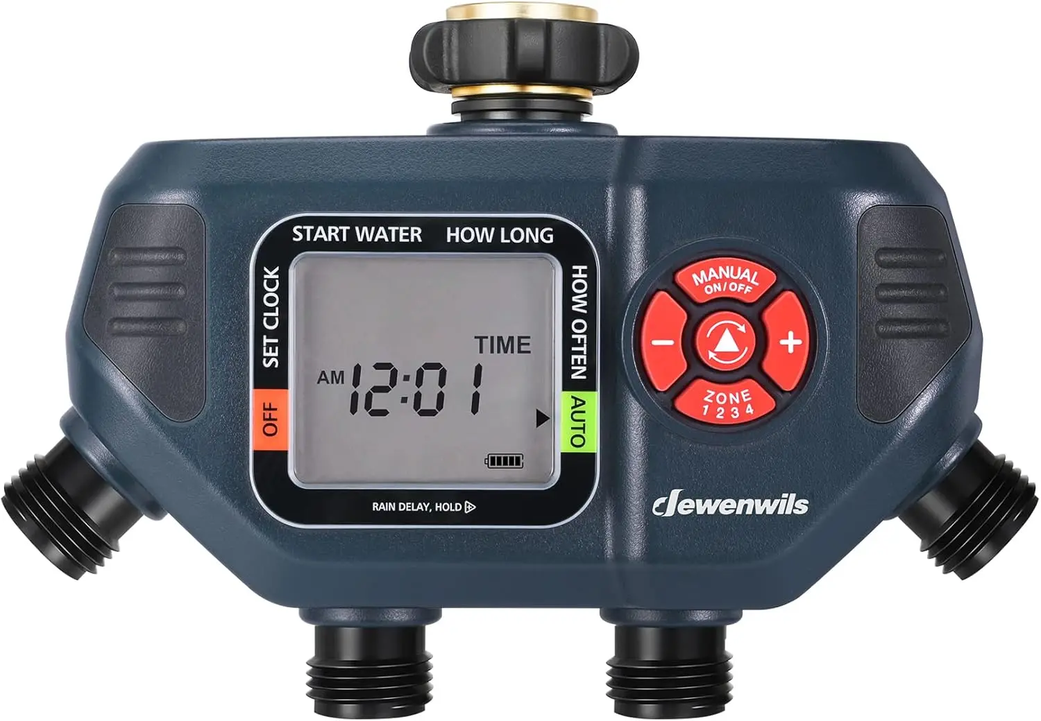 

Sprinkler Timer 4 Zone, Water Timer for Garden Hose with Rain Delay/Manual/AUTO Irrigation, Programmable Outdoor Fauce