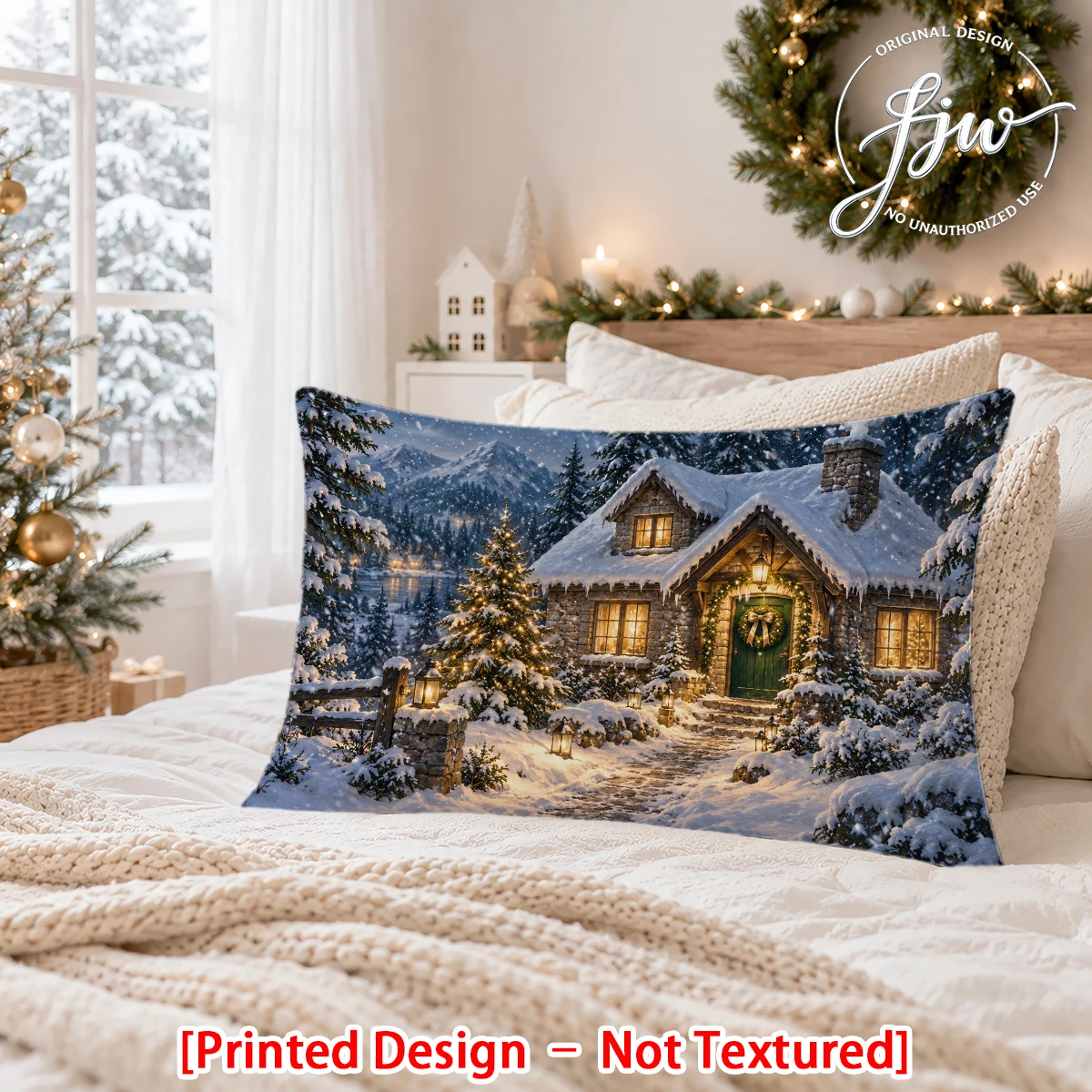 1pc Christmas Winter Wonderland Lumbar Pillow Covers, Festive Holiday Decorative Throw Pillow Cases For Home Sofa Bed