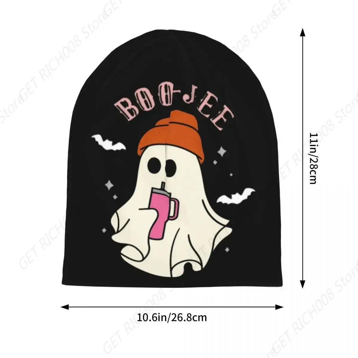 Boo-Jee Stanley'S Funny Halloween Skullies Pumpkin Ghost Skullies Caps Women Graphic Print Warm Dual-Use Bonnet Knitted Hat