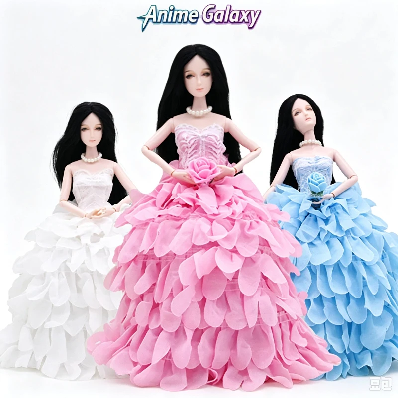 30cm Doll Wedding Gown Outfit 3d Petal Leaf Multi‑Layer Skirt Dress‑Up Costume Pretend Play Accessory For Girls Hobby Collec