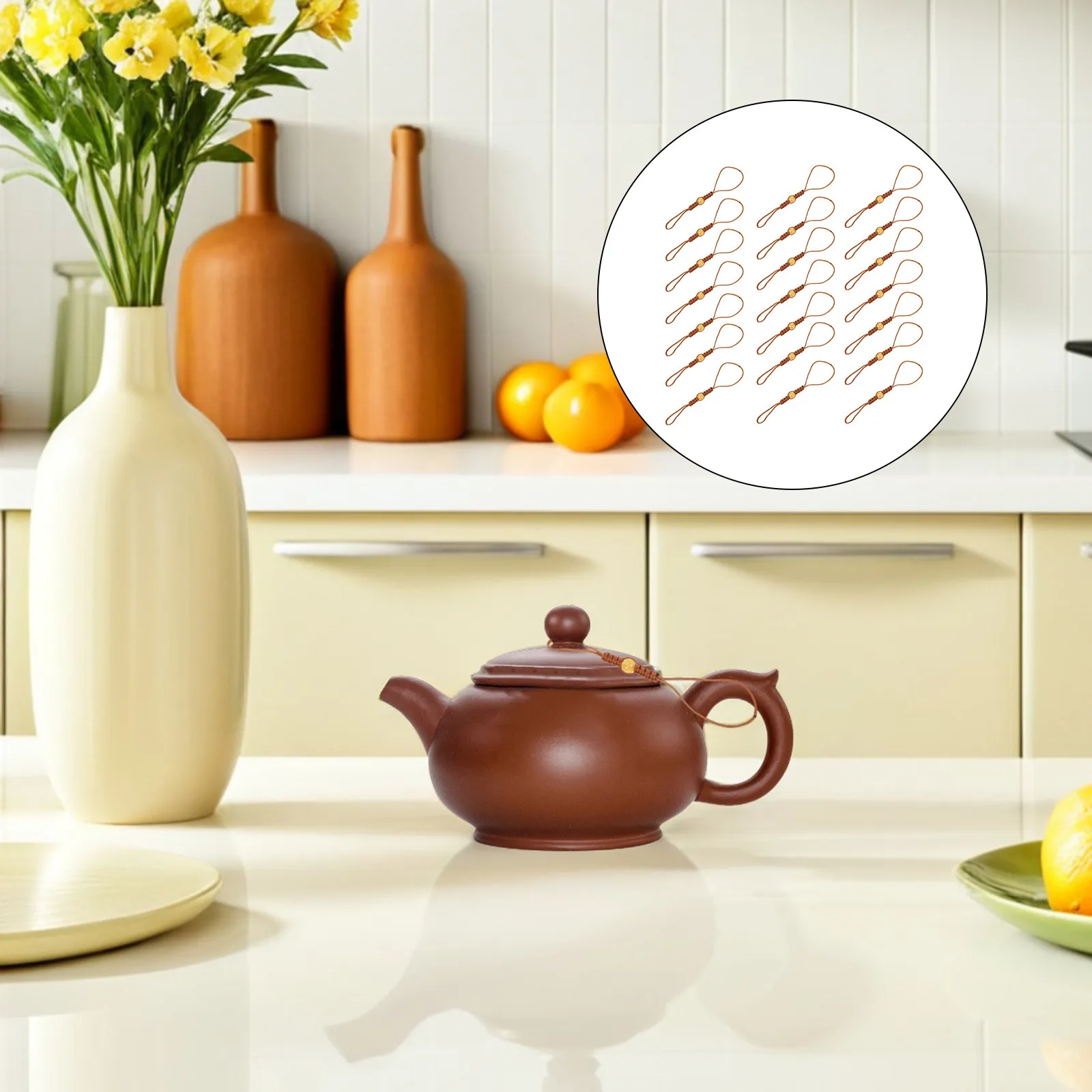 50Pcs Teapot Lid Safety Cord Hand Woven Braided Lid Retaining Cord for Zisha Porcelain Cast Iron Glass Teapots Kung Fu Tea