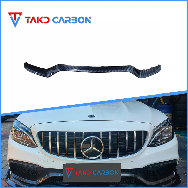 TAKD Carbon Real Car Data Development Dry Carbon Fiber Front Bumper Middle Lip universal rear spoilers For BENZ C63 W205 Coupe