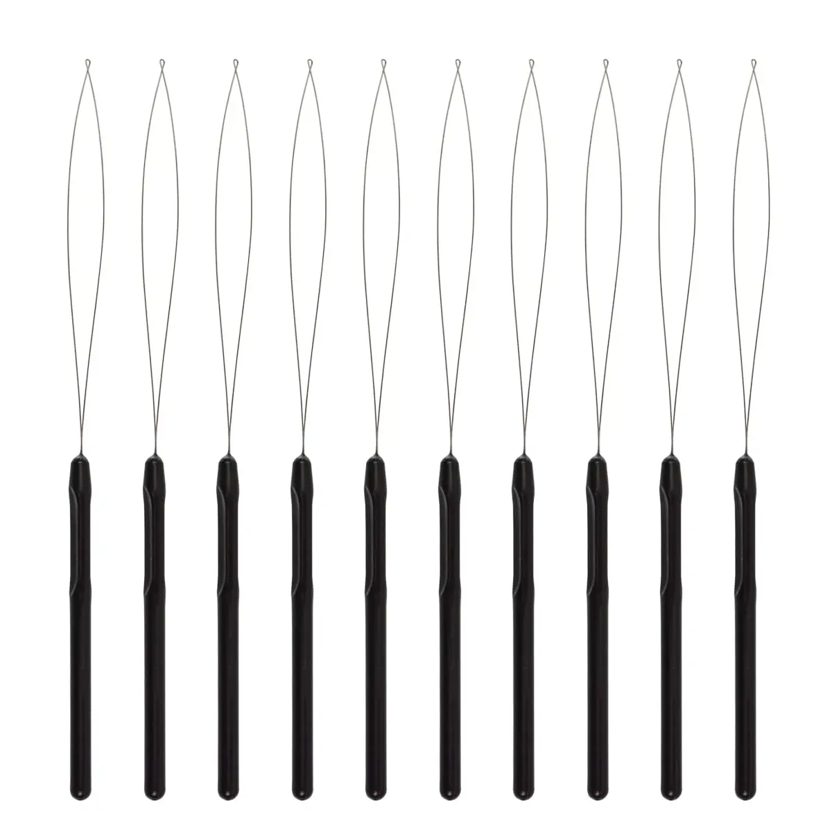 

10Pcs Hair Extension Loop Needle Threader Pulling Hook Tool and Bead Device Tool Black Loop Threader for Hair Feather Extensions