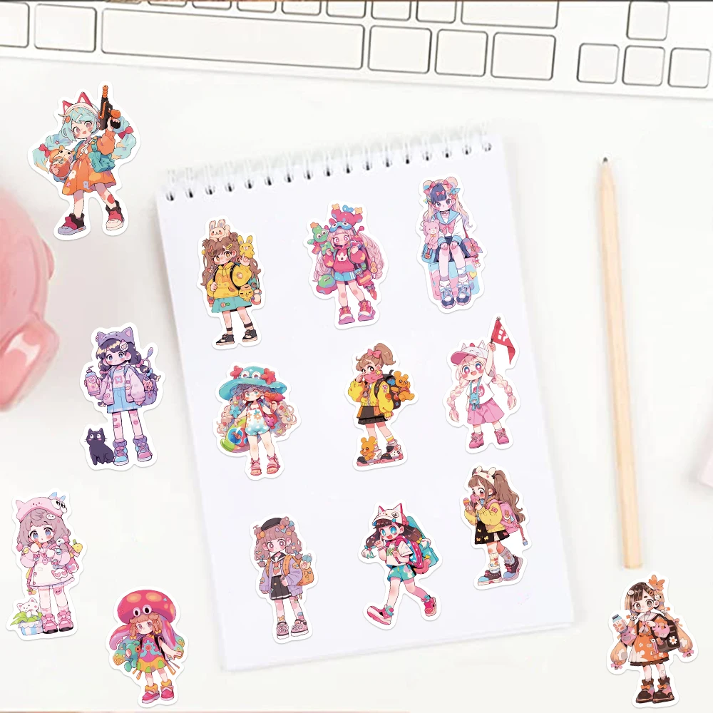 50pcs Beautiful Girl Stickers Fashion Cartoon DIY Skateboard Phone Case Laptop Waterproof Cool Funny Sticker Decals Toy