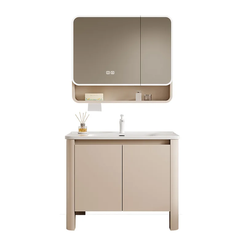 Cream wind honeycomb aluminum floor-to-ceiling bathroom cabinet Side storage ceramic integrated combination