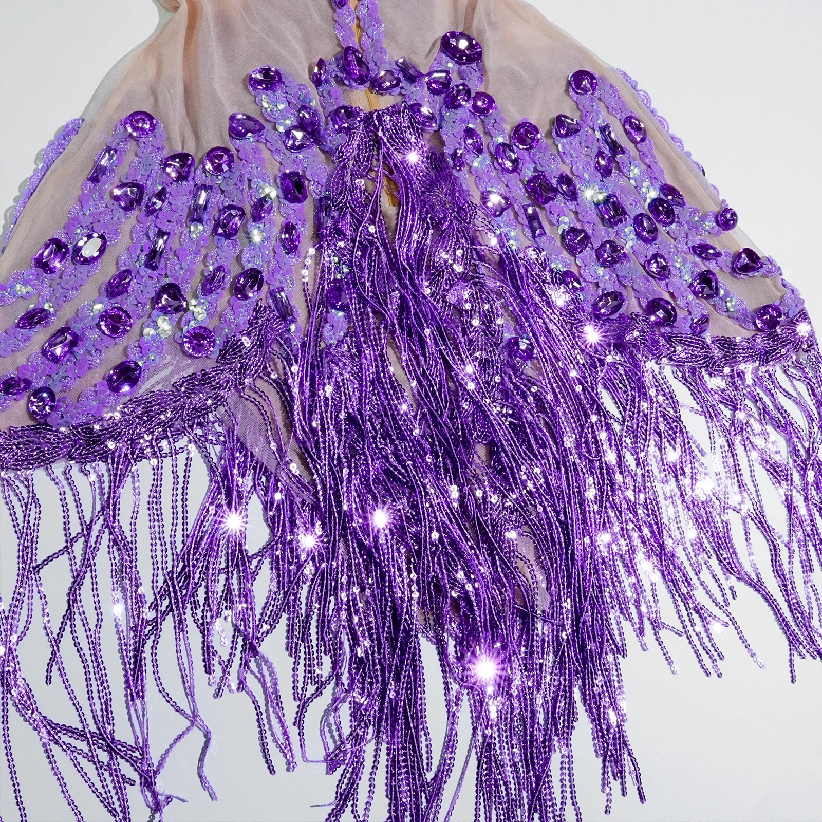 Sparkle Lila Strass Mesh Quasten Trikot Drag Queen Body Bühne Sängerin Leistung Femme Sexy Gogo Kostüm Nachtclub