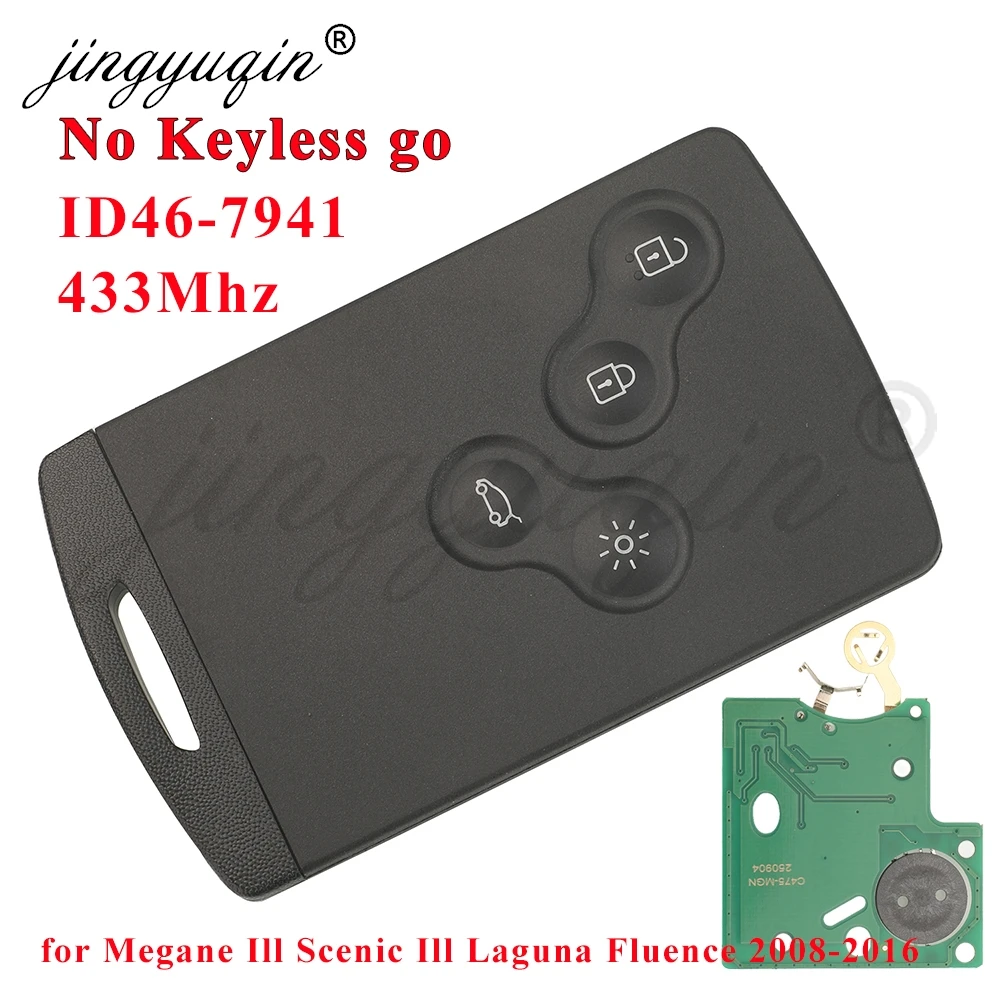 

Jingyuqin для Renault Megane Ill Scenic Ill Laguna Fluence 2008-2016 автомобильный дистанционный ключ ID46 PCF7941 4BT без ключаGo + аварийный ключ