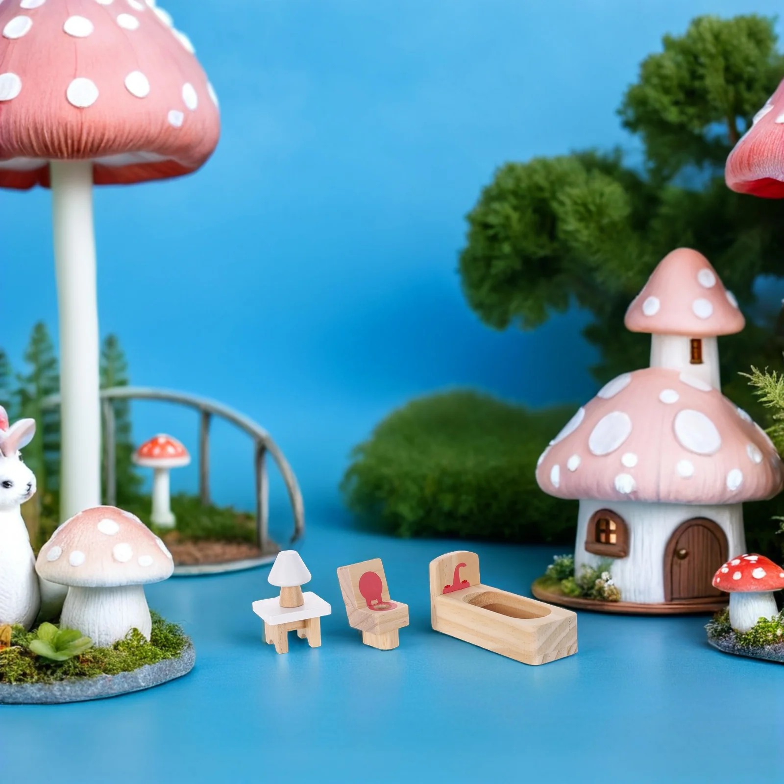 1 set 1 set houten mini-meubels voor kinderen schaal 1:12 tafel stoel set fantasiespel keuken woonkamer - Montessori poppenhuis