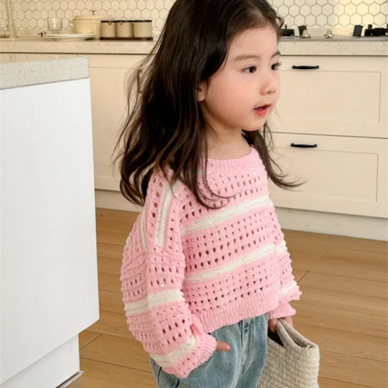 

Girls Sweater Wool Coat Kids Tops Knitting 2024 Dazzling Thicken Warm Winter Autumn Pullover Christmas Gift Sport Children's Clo