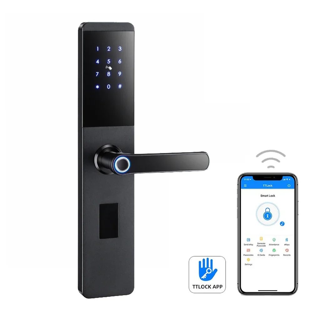 Entrada sin llave, contraseña de huella dactilar, tarjeta RFID, cerradura de llave, aplicación Digital, cerradura electrónica inteligente para puerta de casa con TTLock