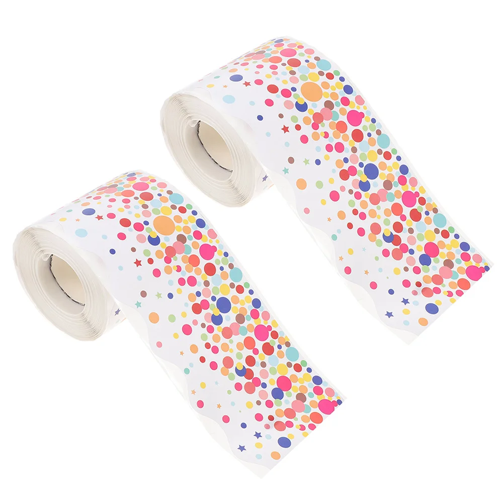 

2 Rolls Decorative Sticker 65.6 Feet Wave Border Paper for Bulletin Board Blackboard Classroom School Office Self-Adhesive