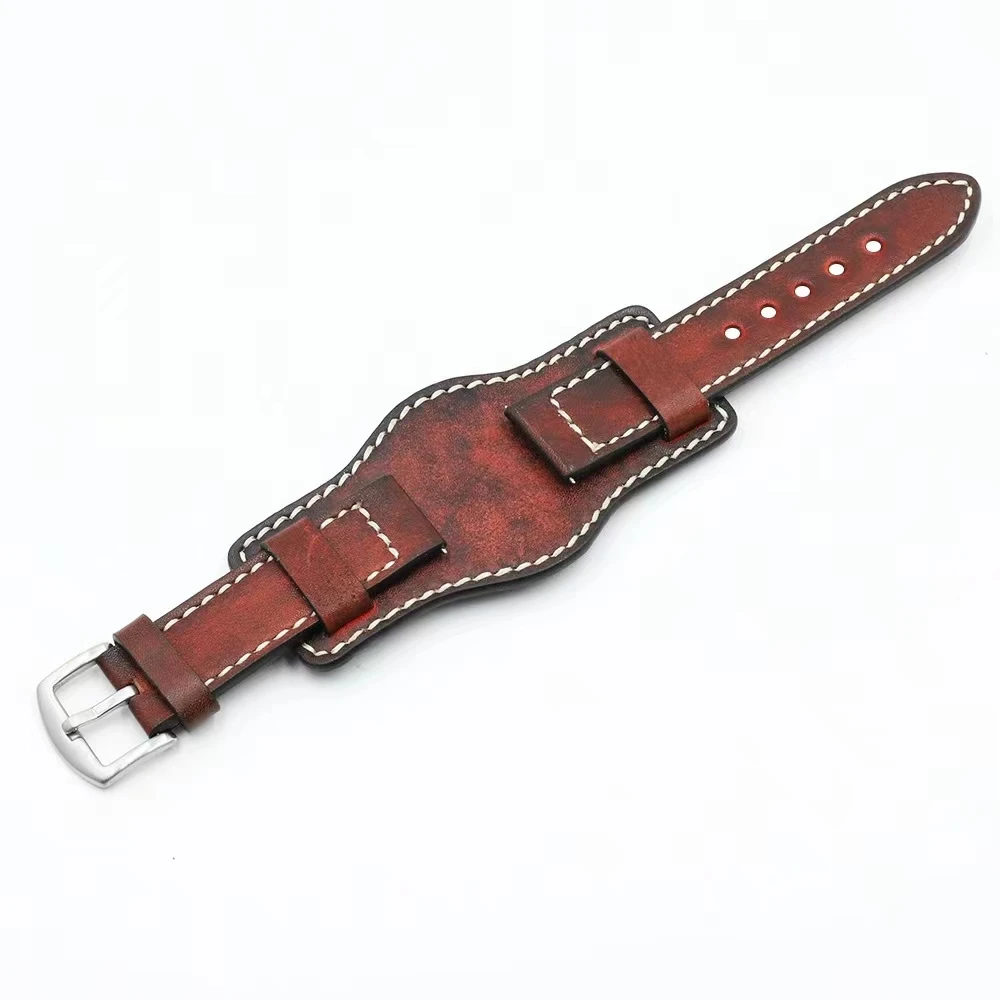 20/22/24mm top layer cowhide hand-dyed vintage strap, watch holder, strap stitched with thick threads